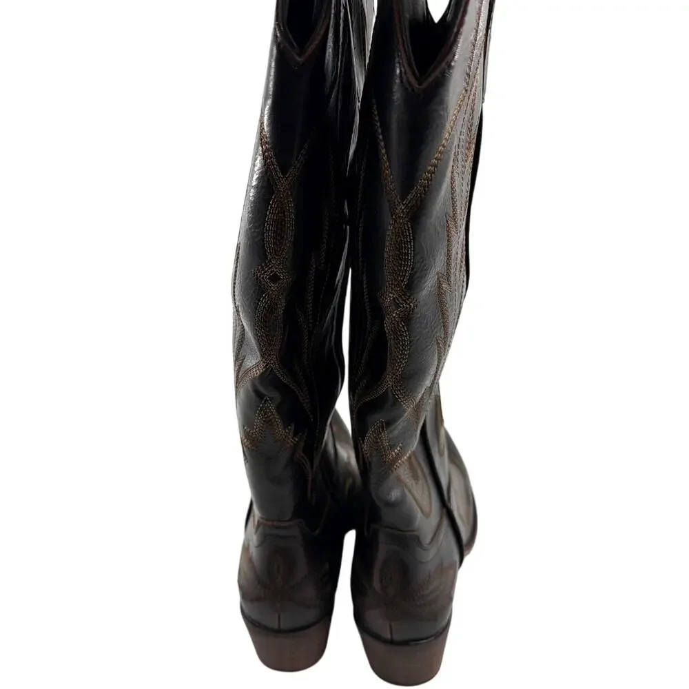 Red Top Women's Dark Brown Embroidered Classic Cowgirl The Rosemary Boots 10 - Picture 5 of 12